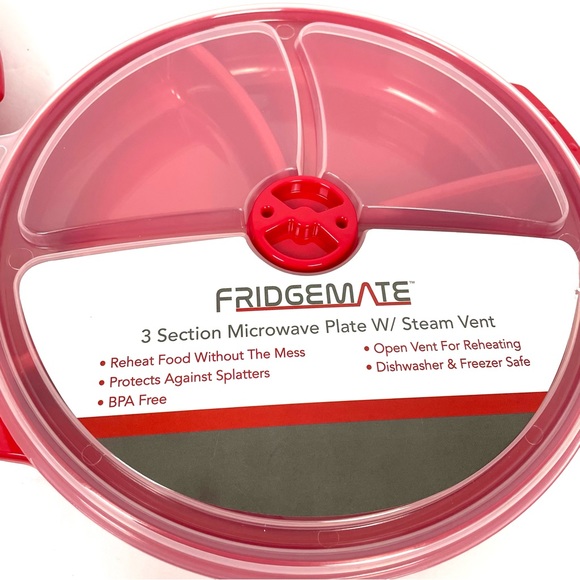 2 Pk Microwave Food Storage Containers 3 Section Divided Plates With Vented Lids - Picture 2 of 5